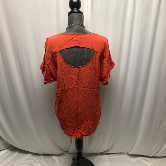 Entro Top Womens Size Medium Short Sleeve Orange White Embroidered Cutout Back - Picture 4 of 7